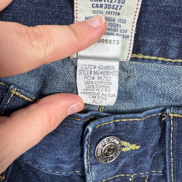 True Religion Jeans Mens 34x33 Billy Bootcut Dark Wash Blue Denim USA Made - Picture 11 of 14